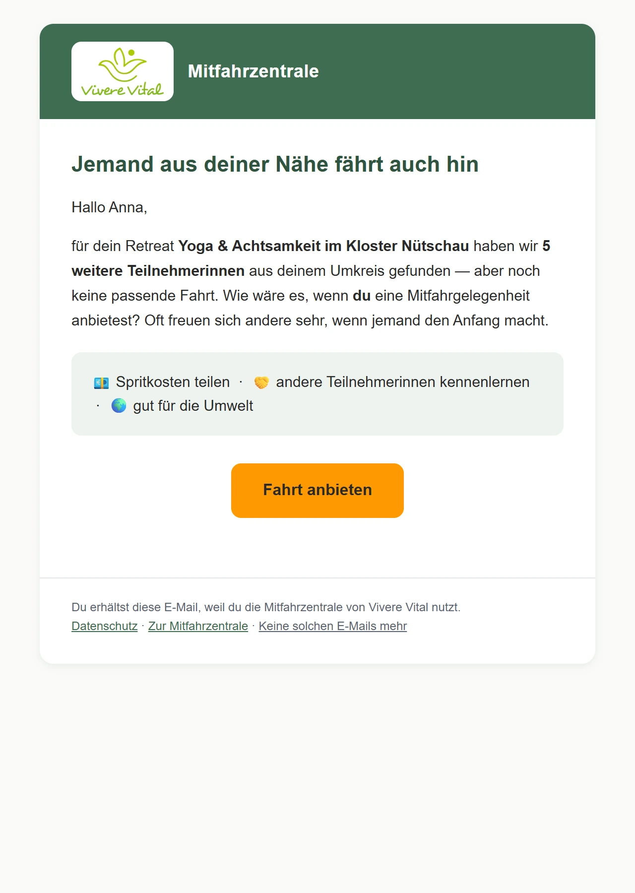 Personalized invitation email showing the number of nearby participants